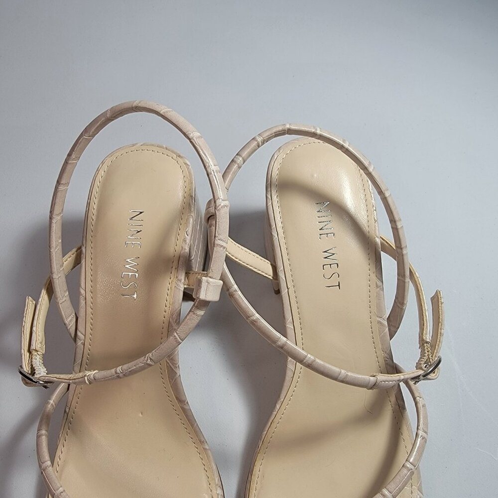 Nine West Women's Nude Grayce Faux Croc Leather Chunky Block Heels Size 7.5 - Picture 9 of 11